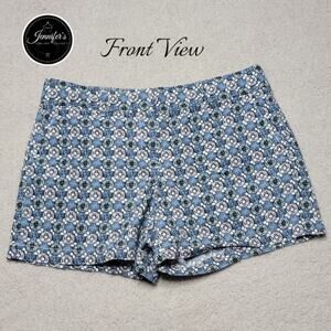LOFT Women's Blue Teal Brown Floral Linen Blend Shorts Size 8